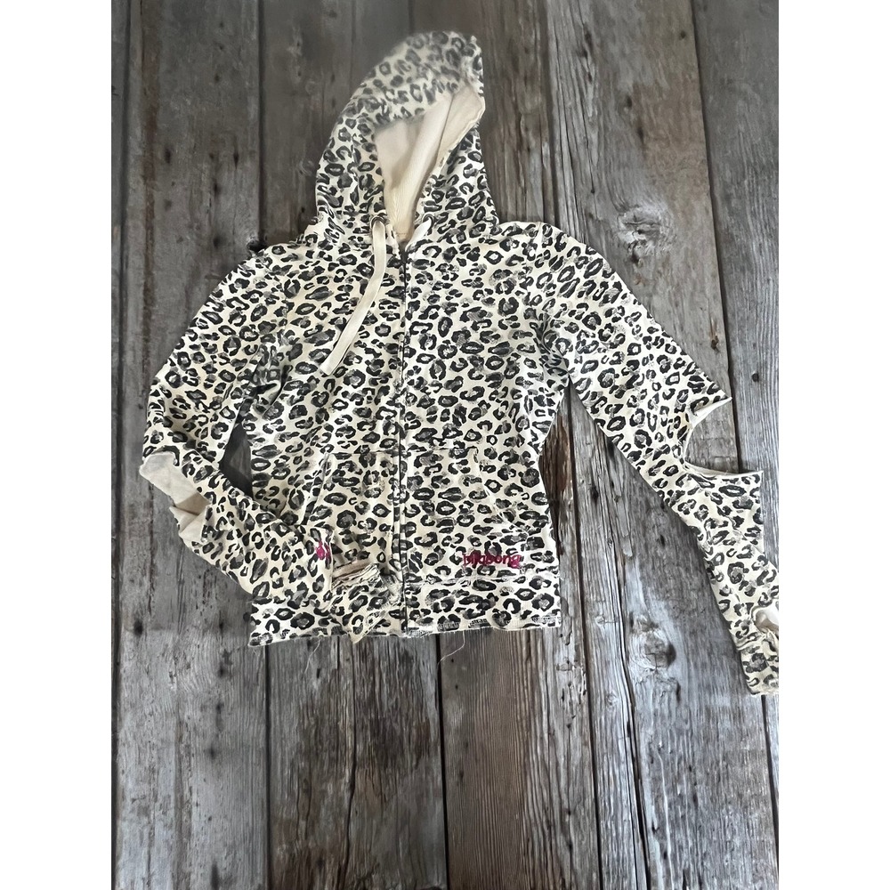 Billabong Leopard Print Full Zip Hoodie Exlpotied Grey Black Pink Logo
